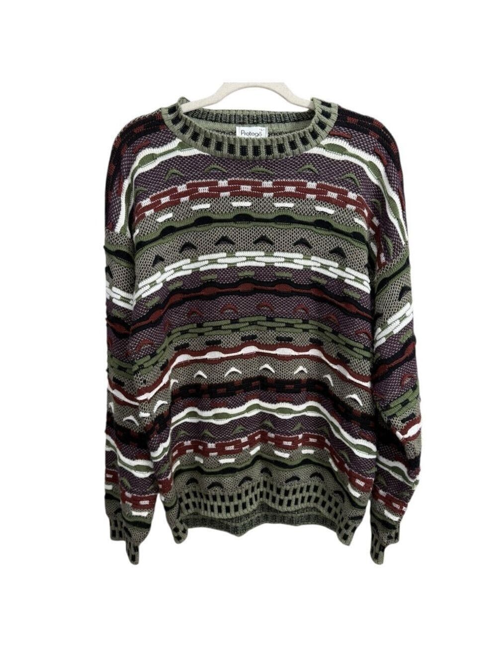 Protege Vintage Sweater Size L Green Purple Patterned Knit